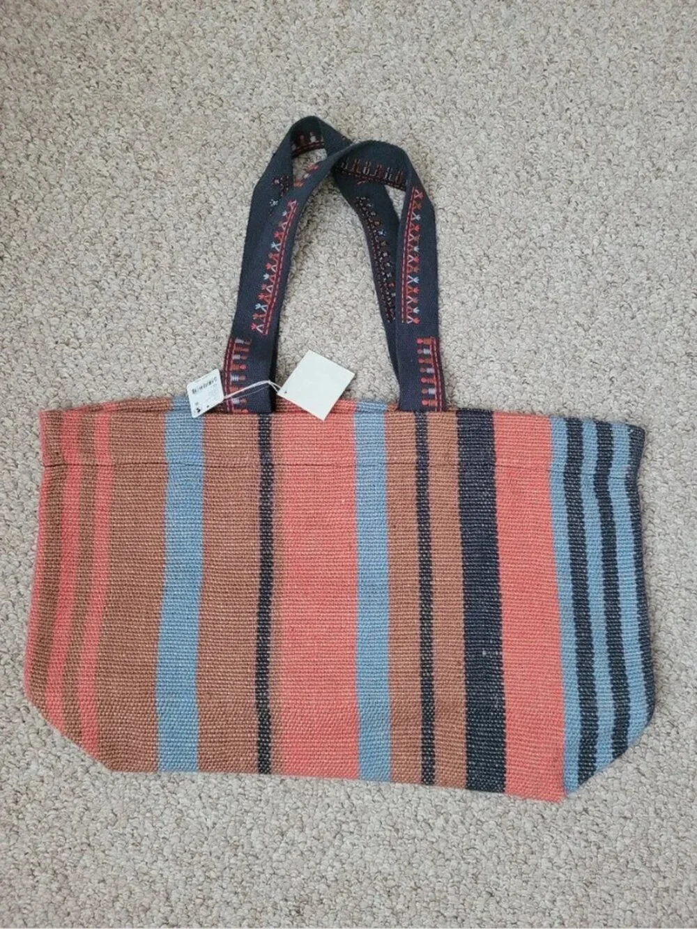 Free People NWT Copacabana Tote Canvas Striped Large Bag